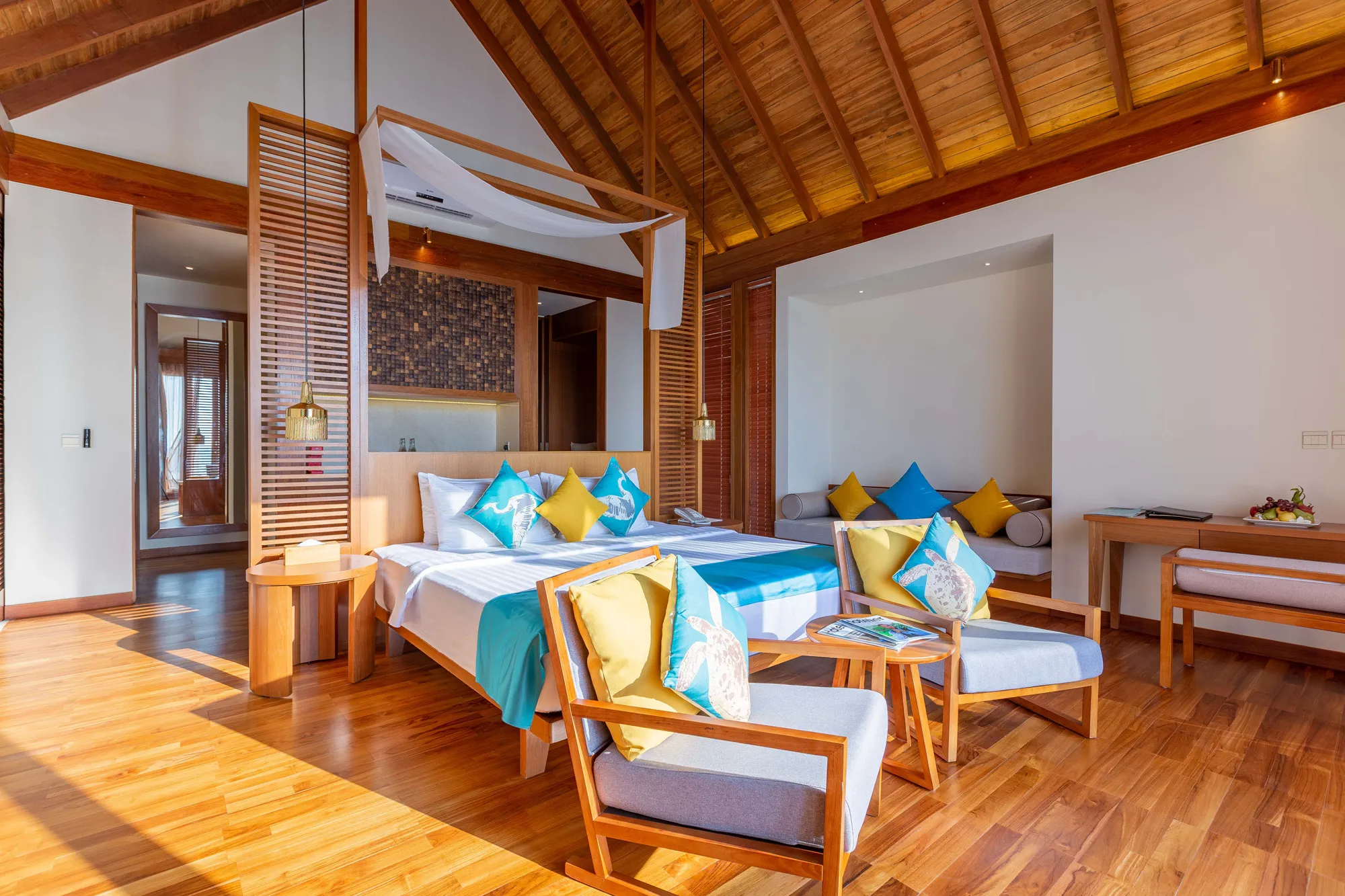 Bedroom interior of an Ocean Pool Villa at Furaveri