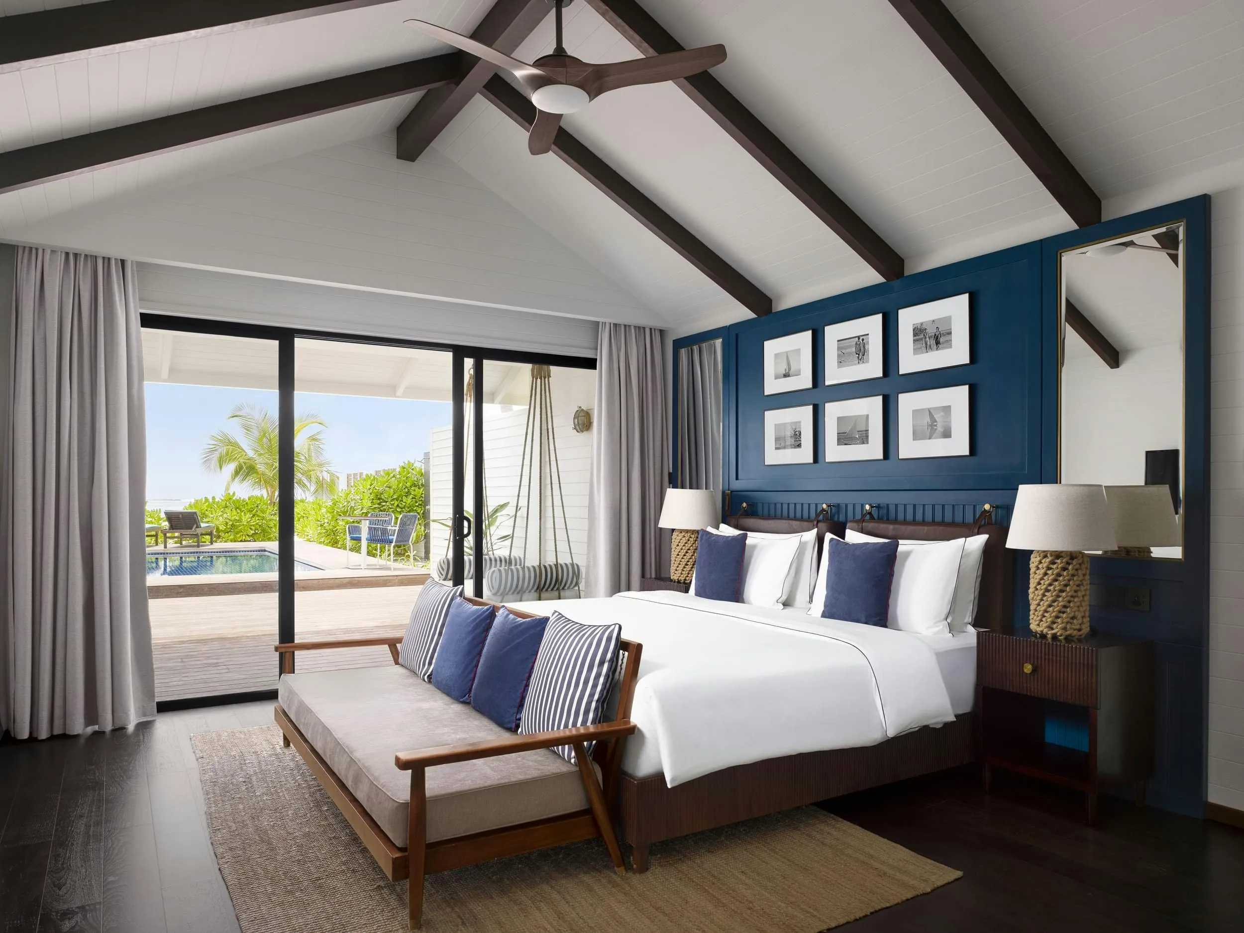 Bedroom interior of a Deluxe Beach Pool Villa at Villa Nautica
